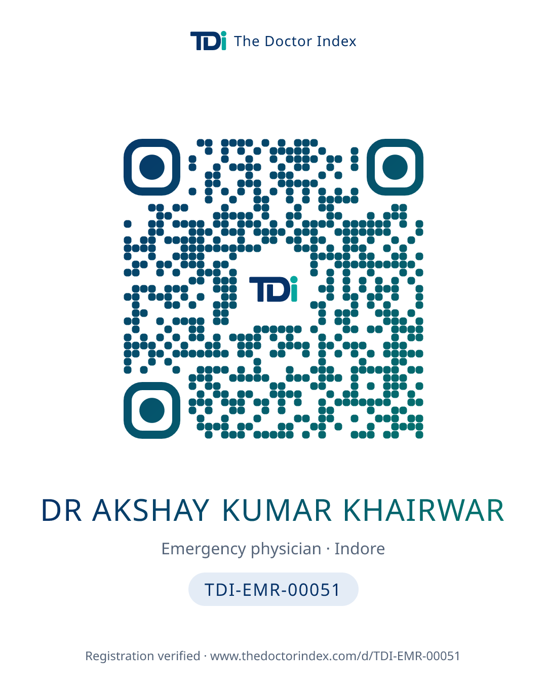 QR card for Dr Akshay Kumar Khairwar, TDI-EMR-00051