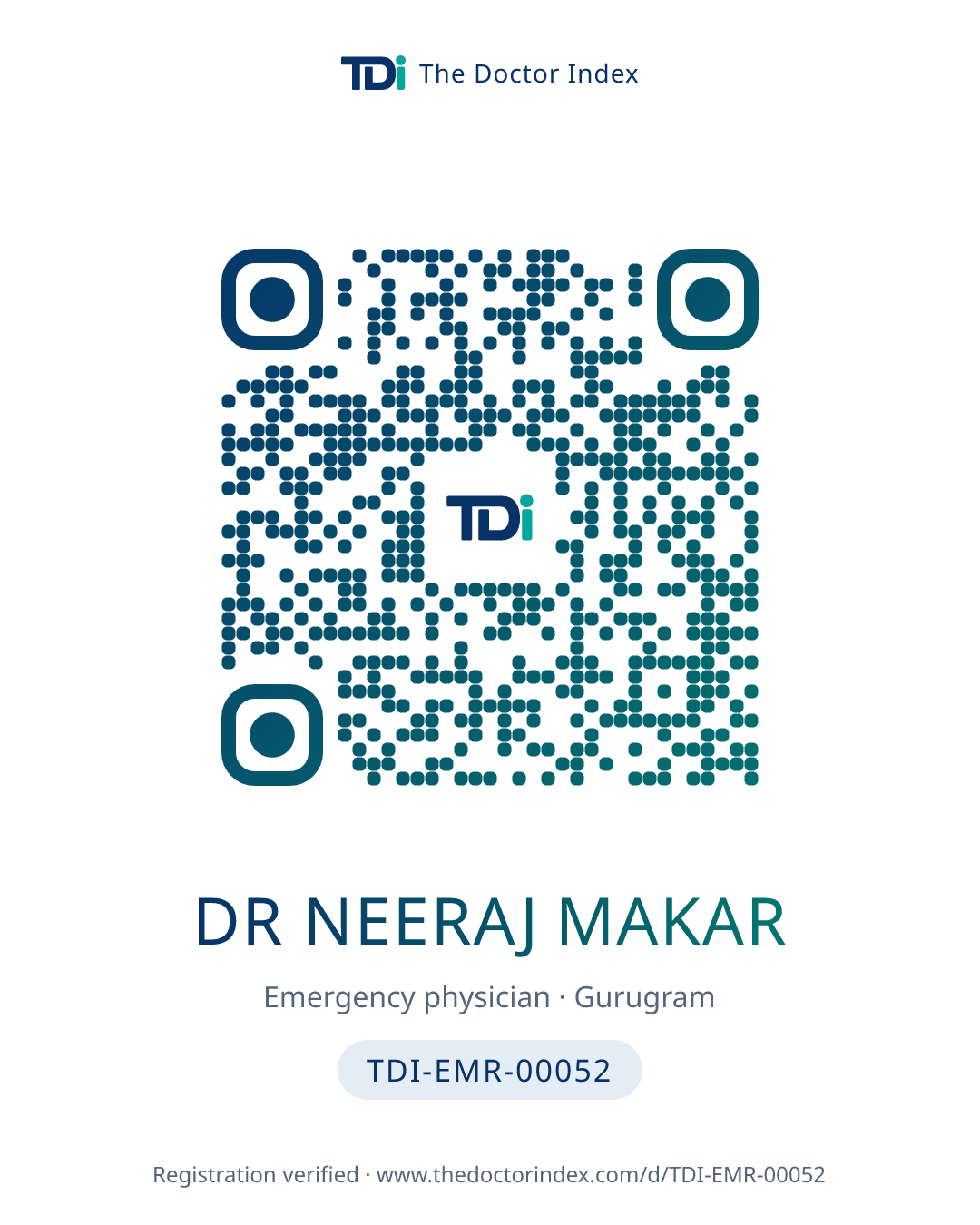QR card for Dr Neeraj Makar, TDI-EMR-00052