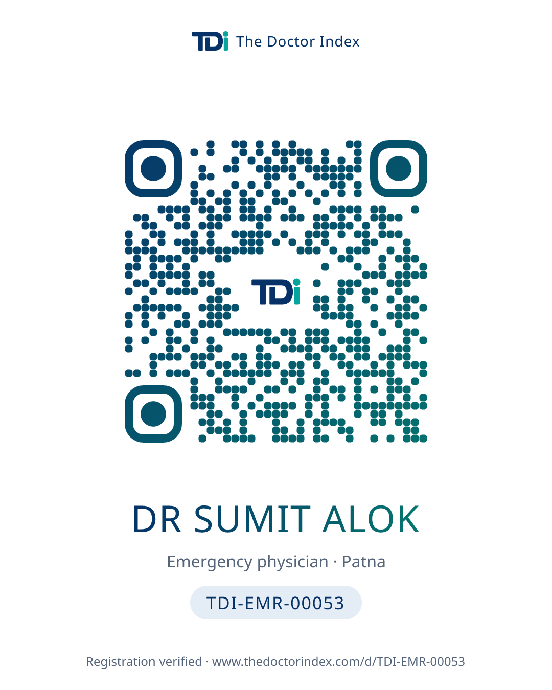 QR card for Dr Sumit Alok, TDI-EMR-00053