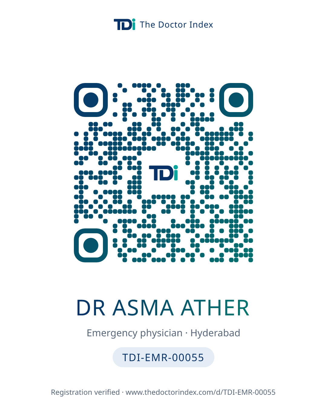 QR card for Dr Asma Ather, TDI-EMR-00055