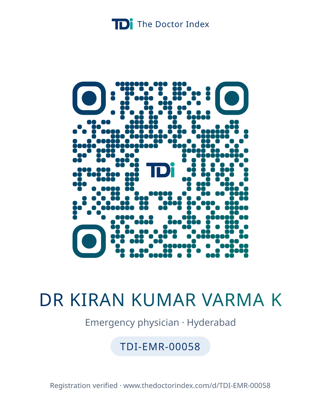 QR card for Dr Kiran Kumar Varma K, TDI-EMR-00058