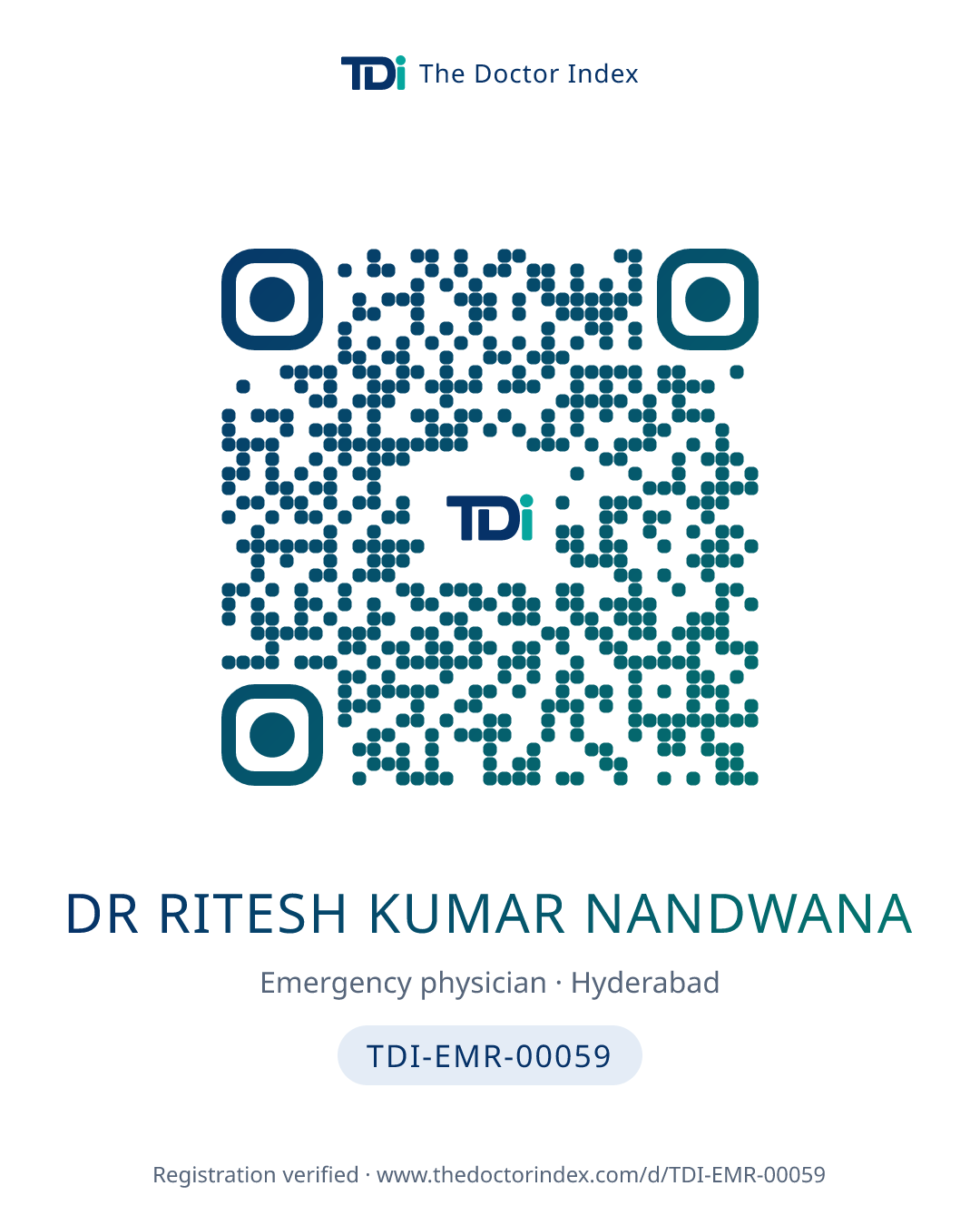 QR card for Dr Ritesh Kumar Nandwana, TDI-EMR-00059