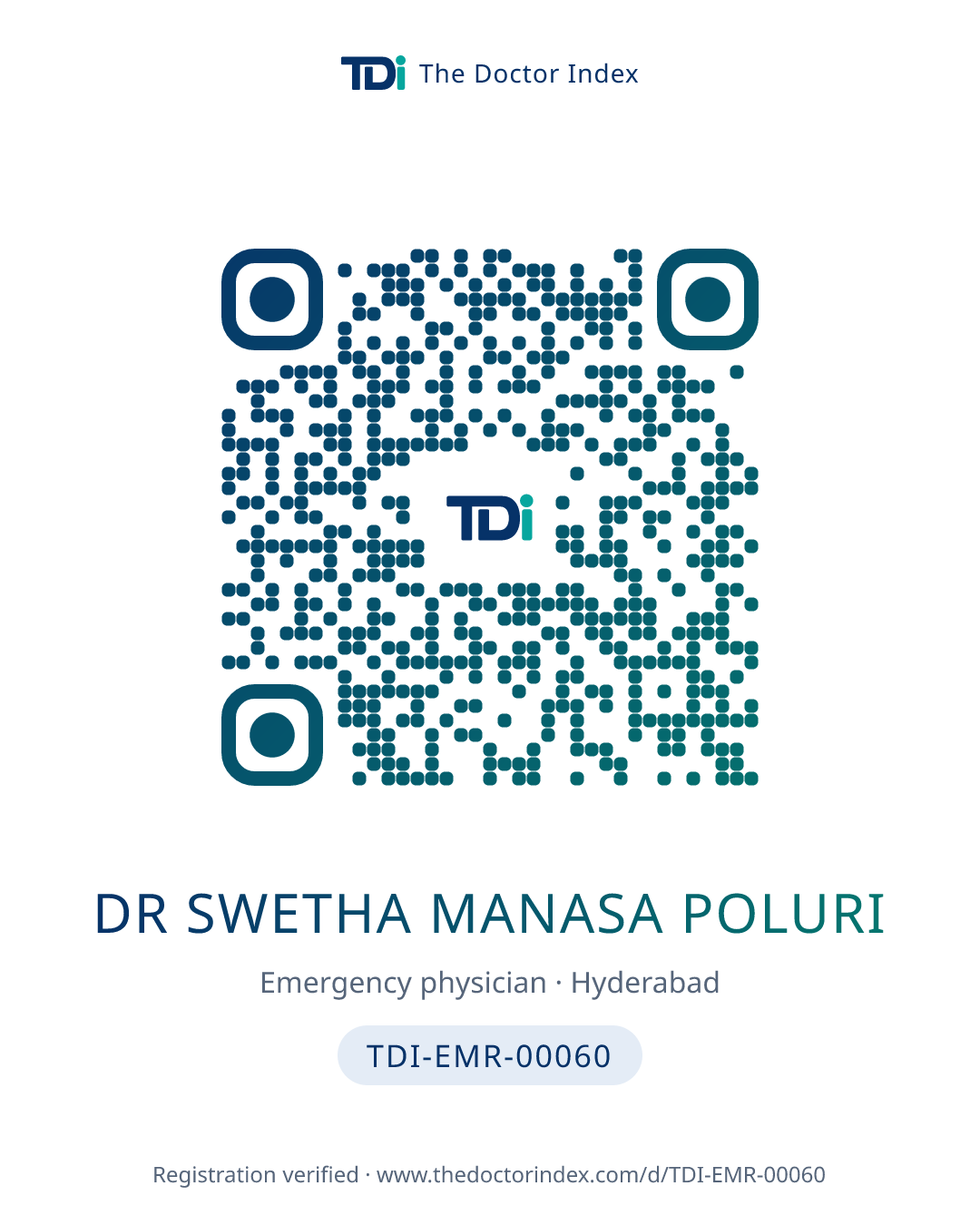QR card for Dr Swetha Manasa Poluri, TDI-EMR-00060