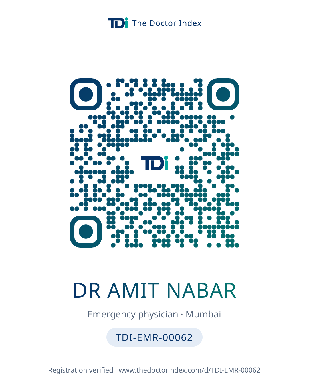 QR card for Dr Amit Nabar, TDI-EMR-00062