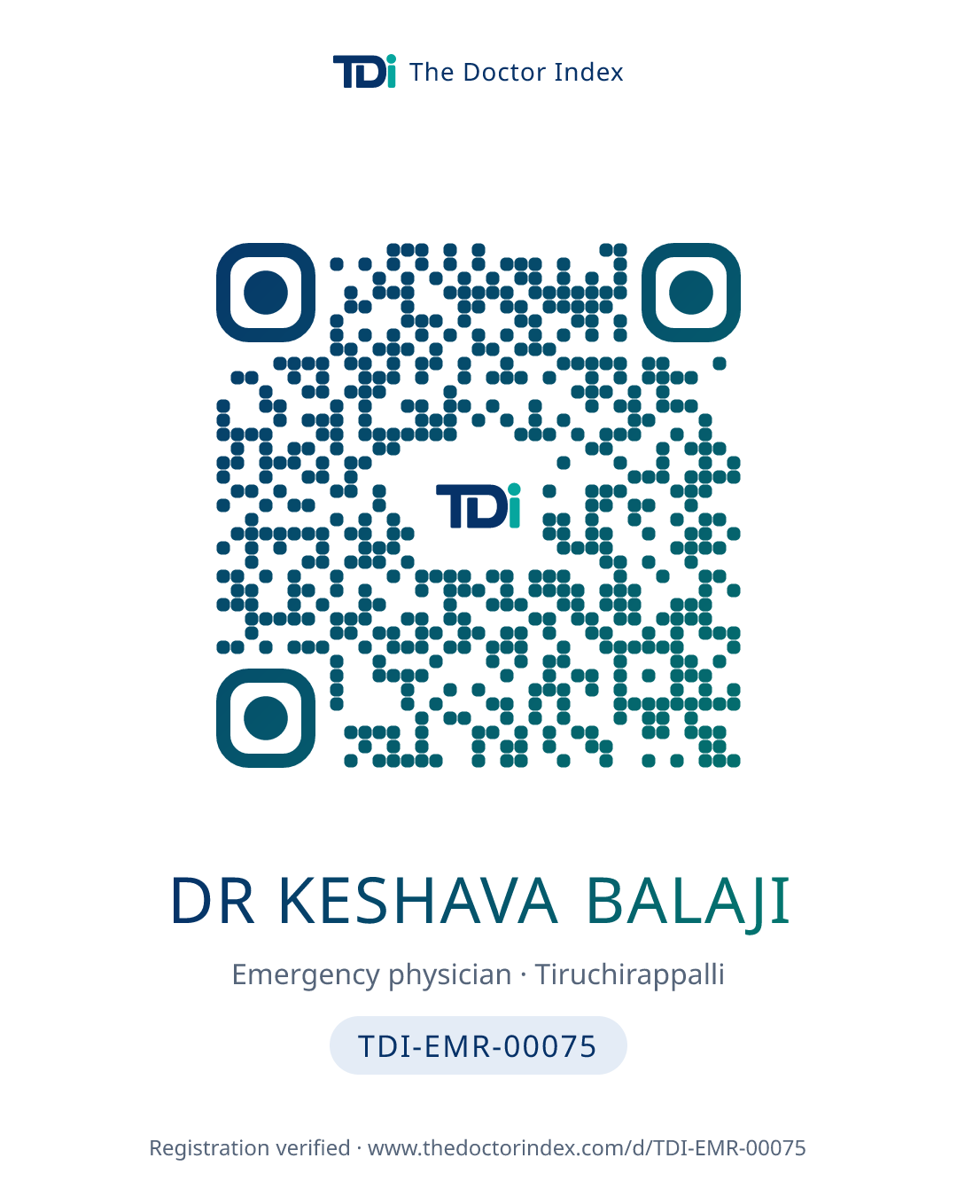 QR card for Dr Keshava Balaji, TDI-EMR-00075