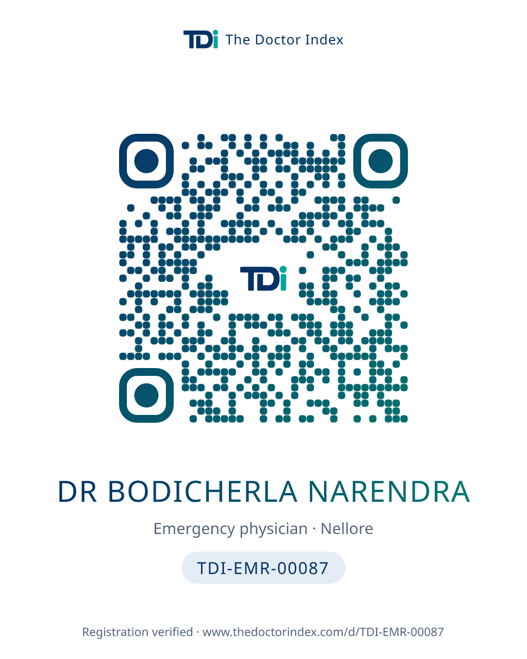 QR card for Dr Bodicherla Narendra, TDI-EMR-00087