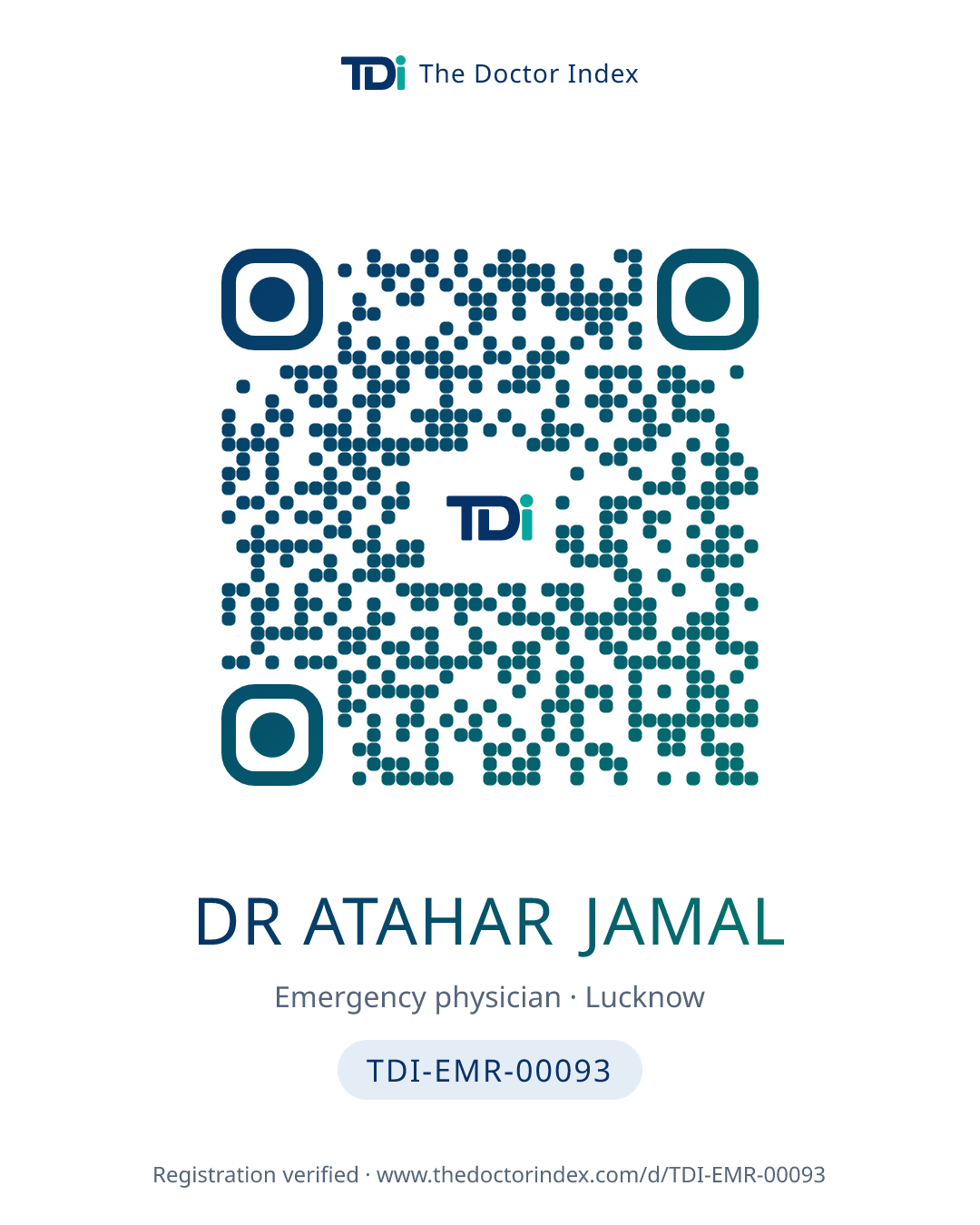 QR card for Dr Atahar Jamal, TDI-EMR-00093