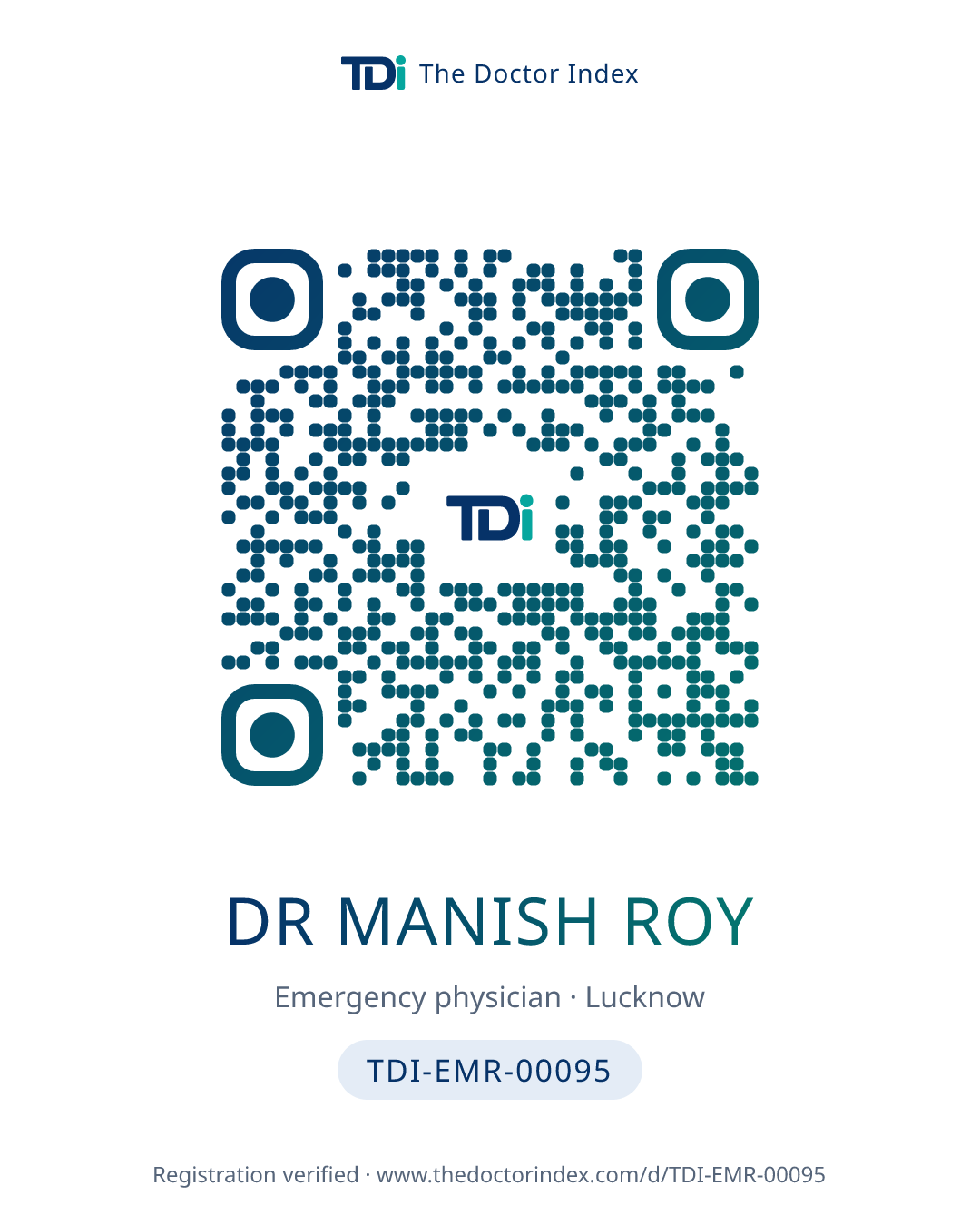 QR card for Dr Manish Roy, TDI-EMR-00095