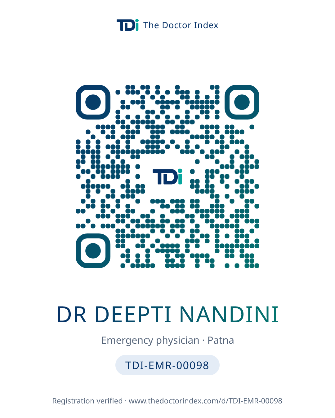 QR card for Dr Deepti Nandini, TDI-EMR-00098