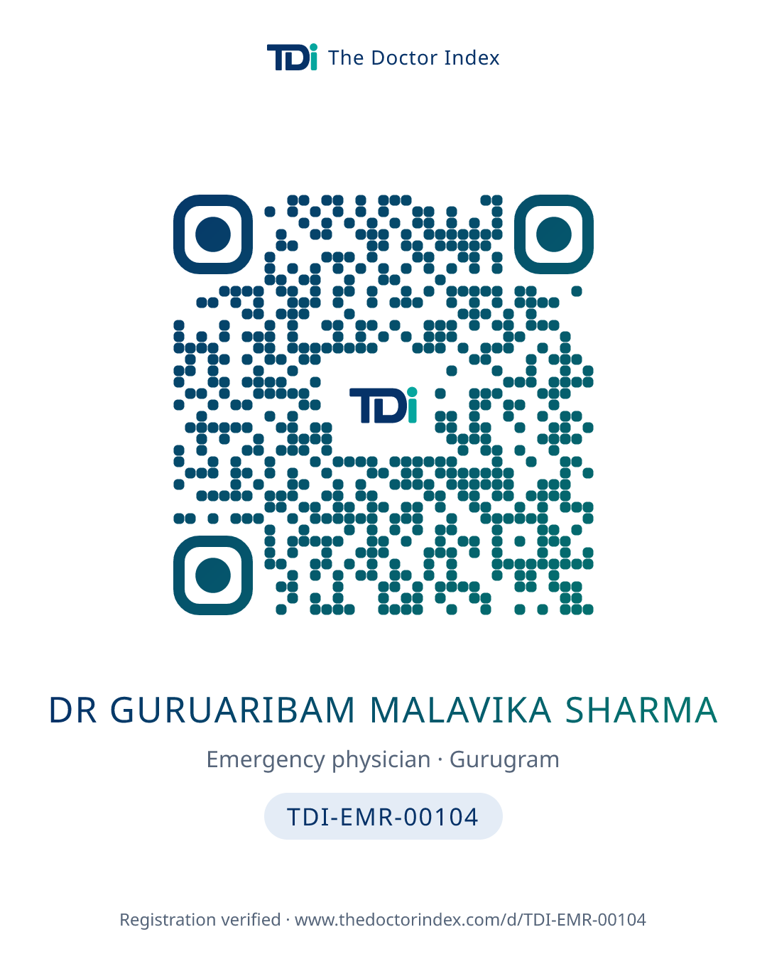 QR card for Dr Guruaribam Malavika Sharma, TDI-EMR-00104