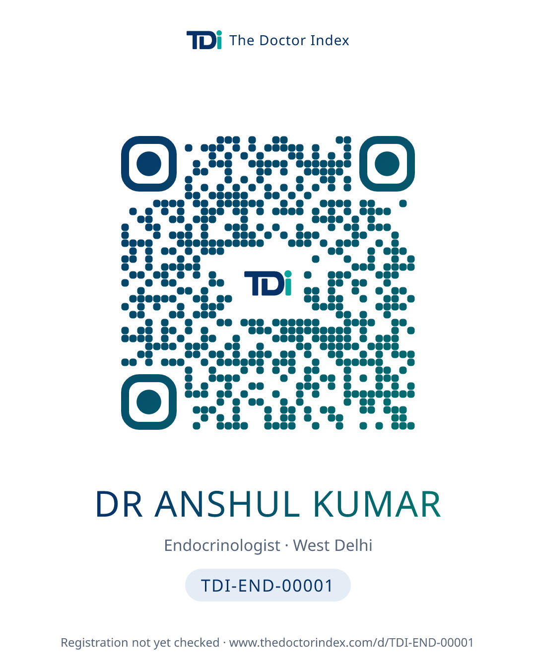 QR card for Dr Anshul Kumar, TDI-END-00001