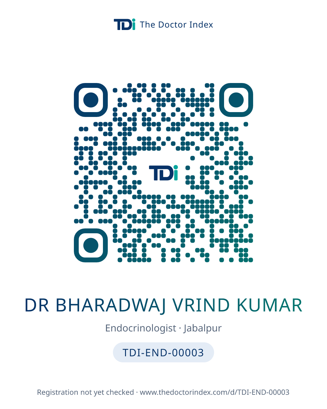 QR card for Dr Bharadwaj Vrind Kumar, TDI-END-00003