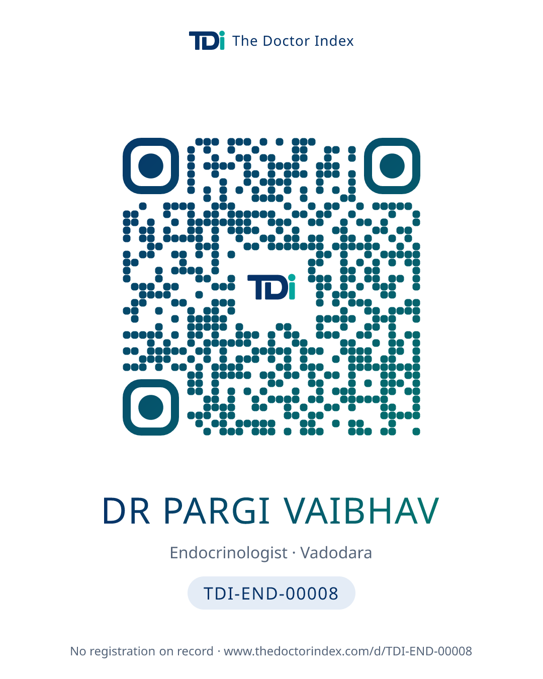 QR card for Dr Pargi Vaibhav, TDI-END-00008