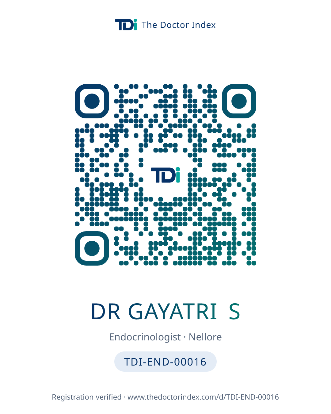 QR card for Dr Gayatri S, TDI-END-00016