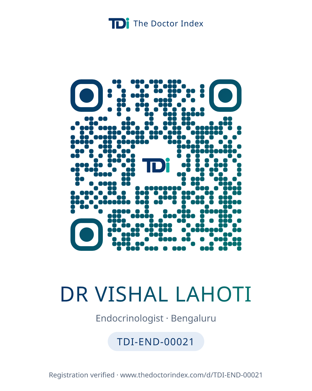 QR card for Dr Vishal Lahoti, TDI-END-00021