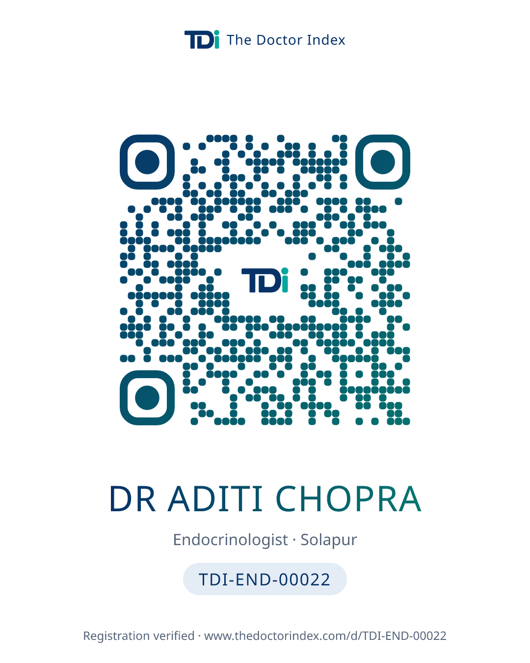 QR card for Dr Aditi Chopra, TDI-END-00022