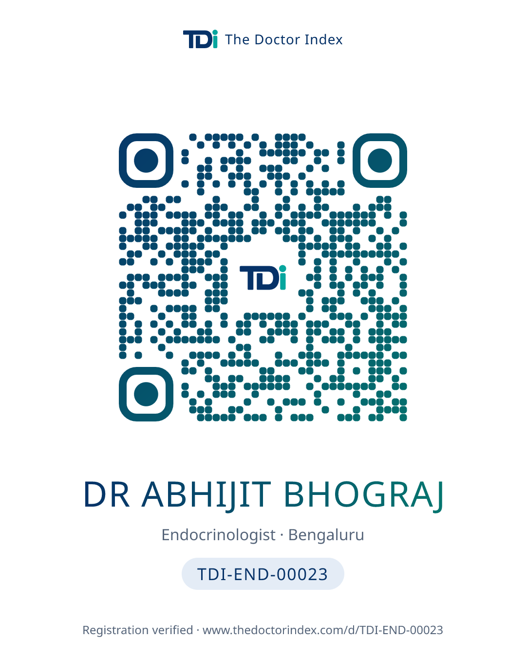 QR card for Dr Abhijit Bhograj, TDI-END-00023