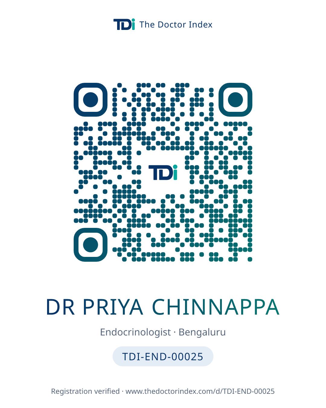 QR card for Dr Priya Chinnappa, TDI-END-00025