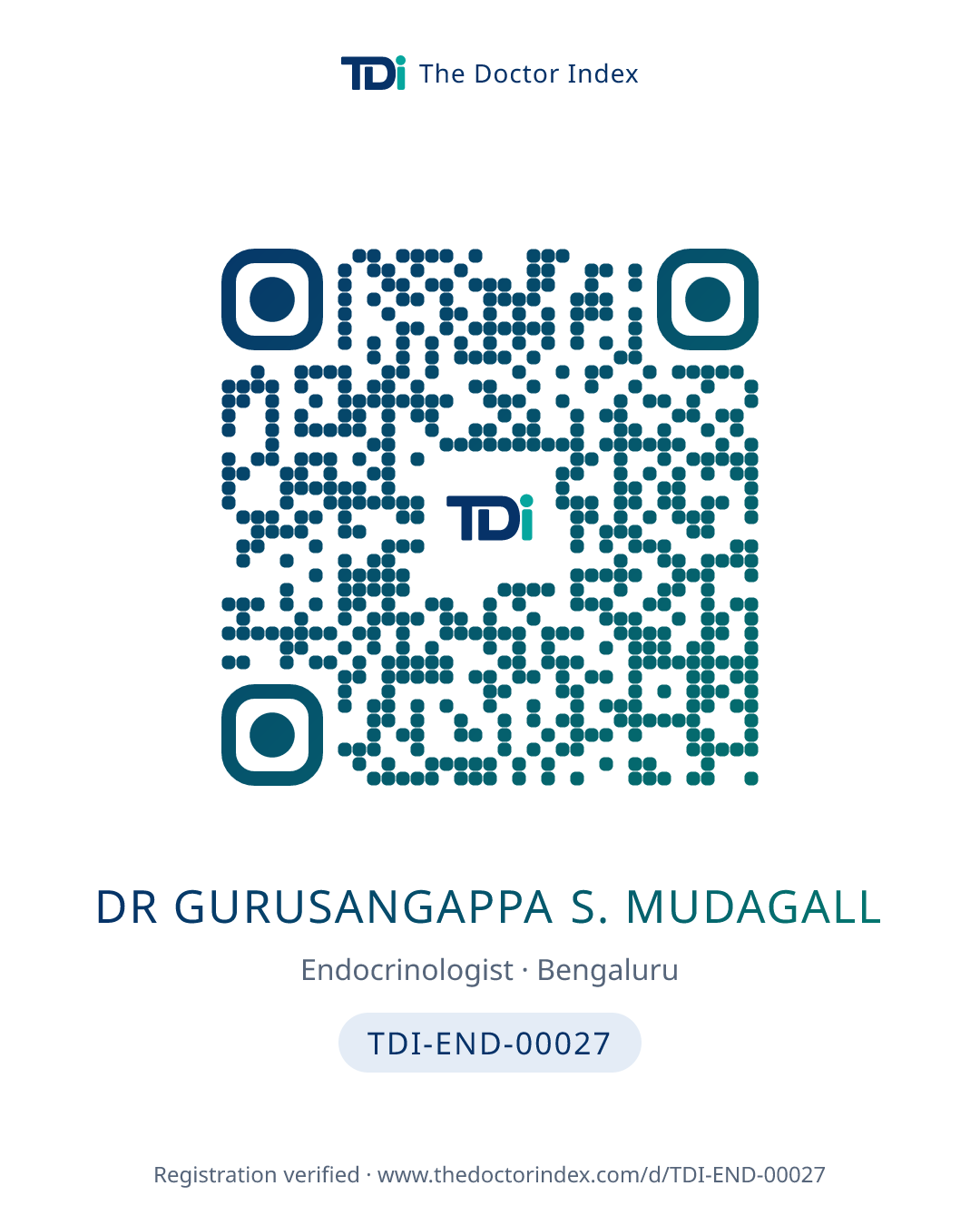 QR card for Dr Gurusangappa S. Mudagall, TDI-END-00027