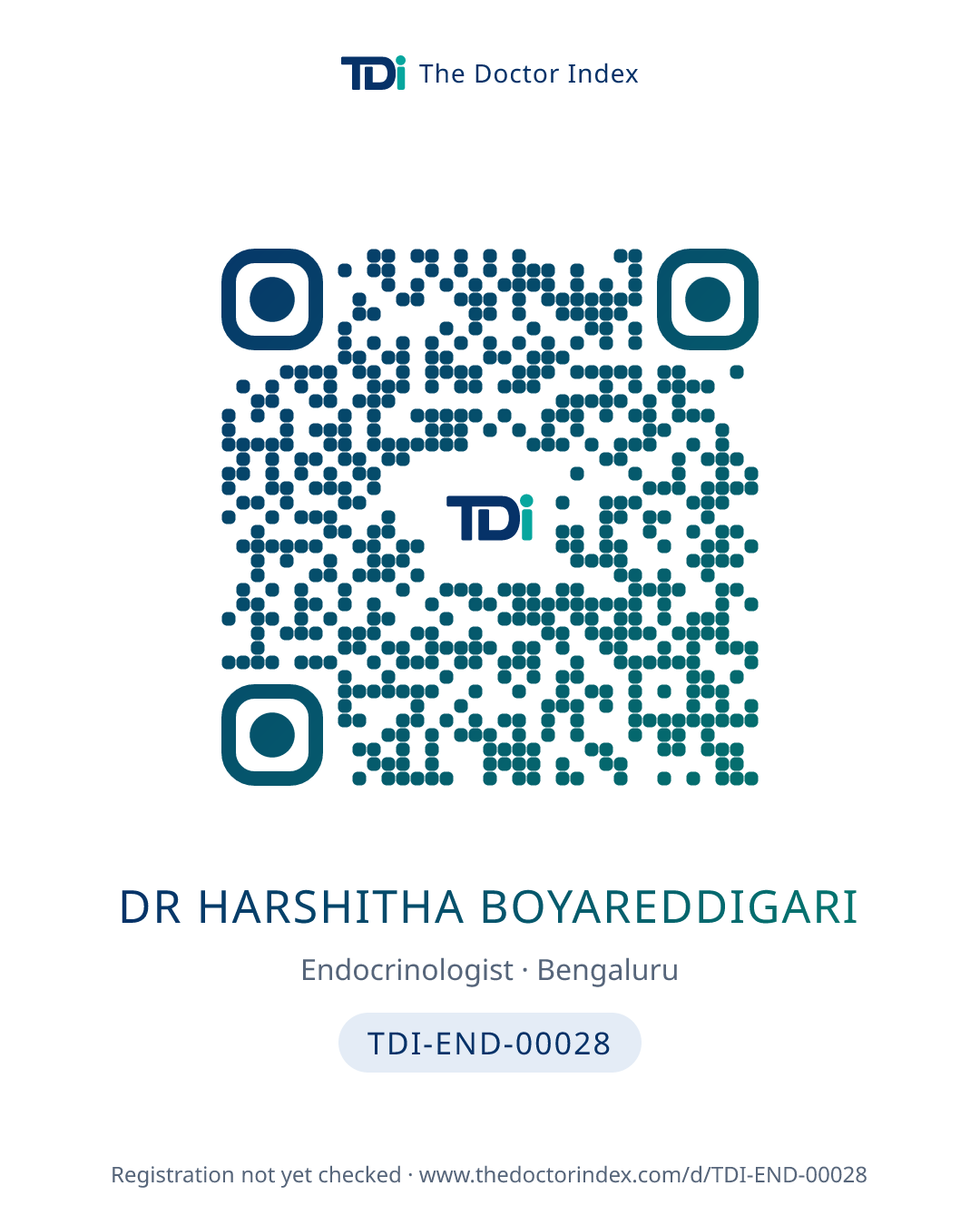 QR card for Dr Harshitha Boyareddigari, TDI-END-00028