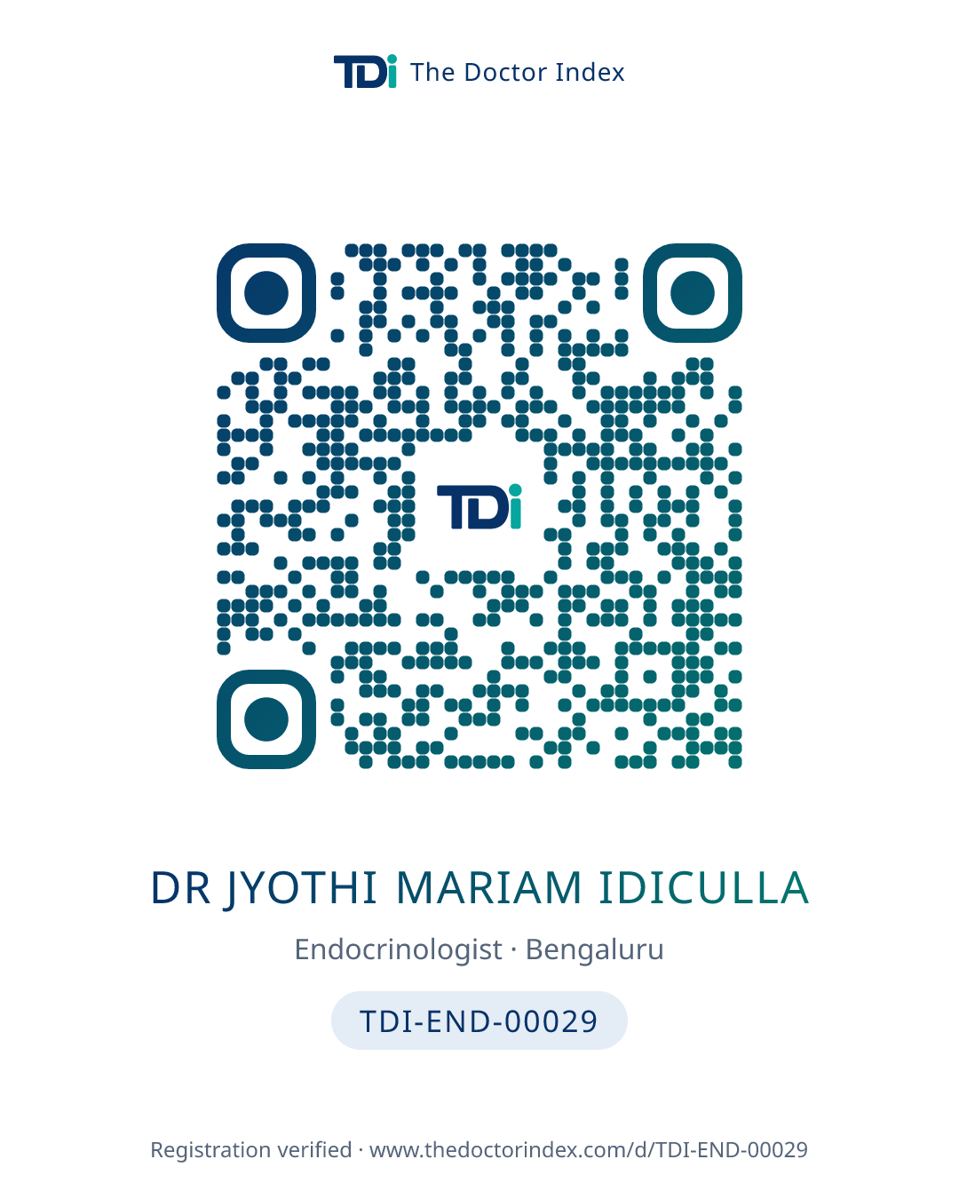 QR card for Dr Jyothi Mariam Idiculla, TDI-END-00029