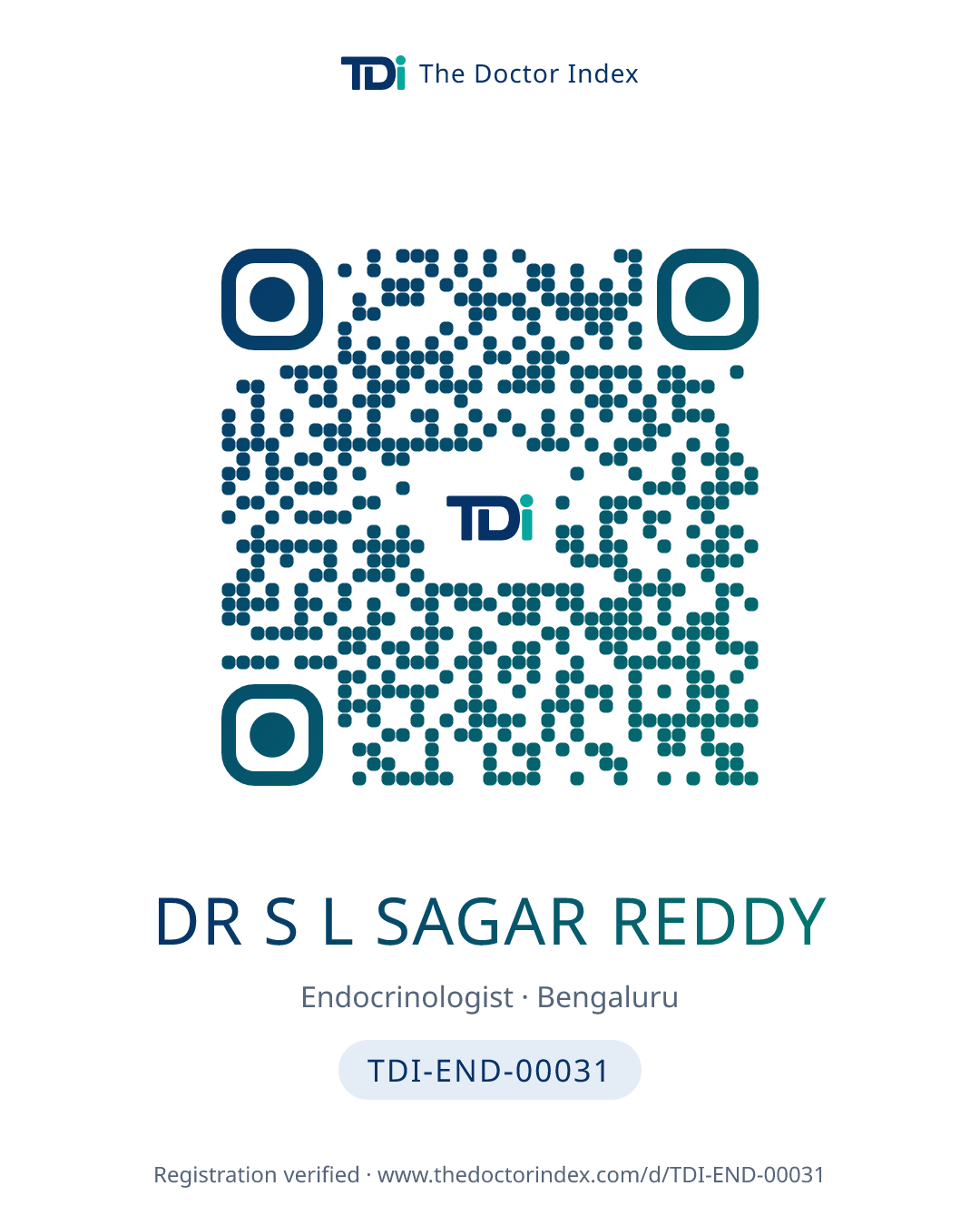 QR card for Dr S L Sagar Reddy, TDI-END-00031