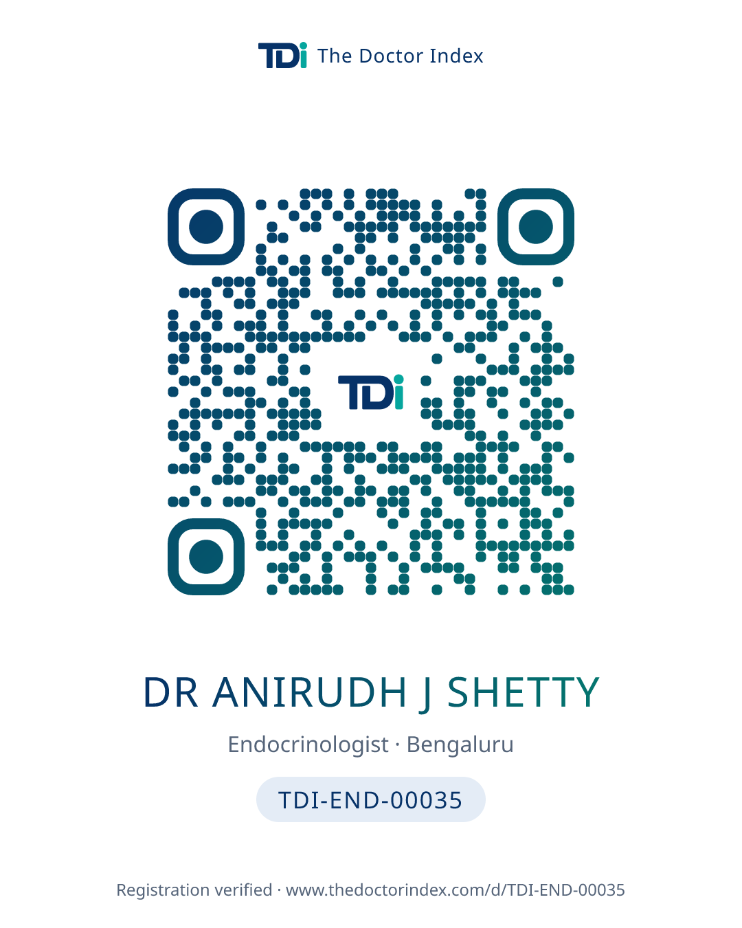 QR card for Dr Anirudh J Shetty, TDI-END-00035