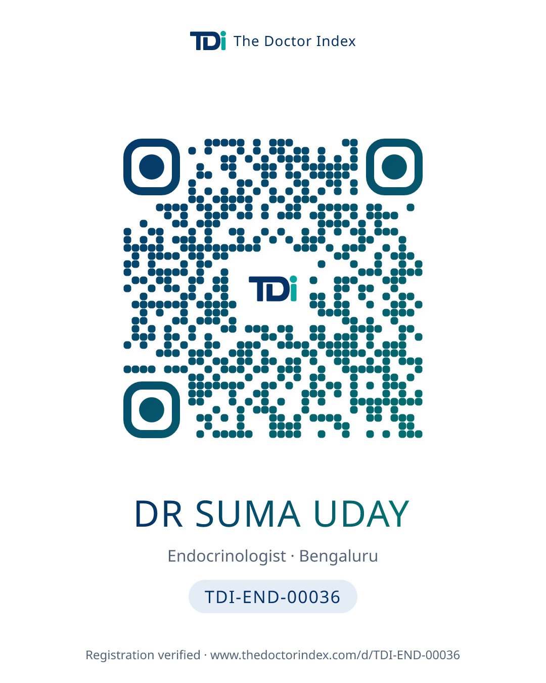 QR card for Dr Suma Uday, TDI-END-00036