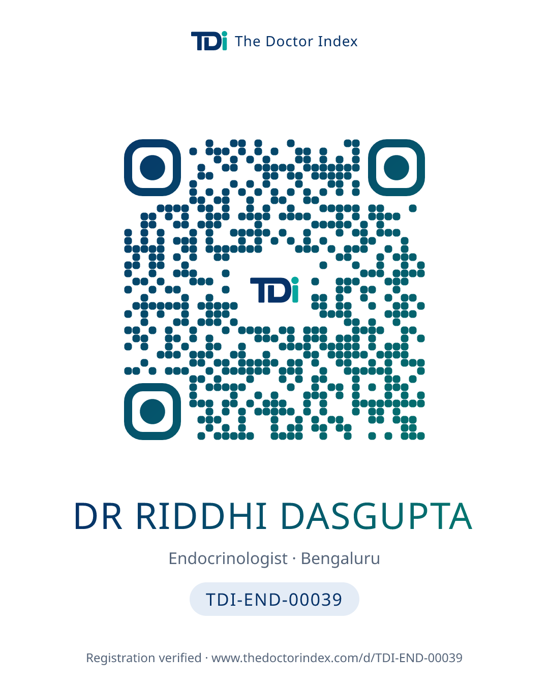 QR card for Dr Riddhi Dasgupta, TDI-END-00039