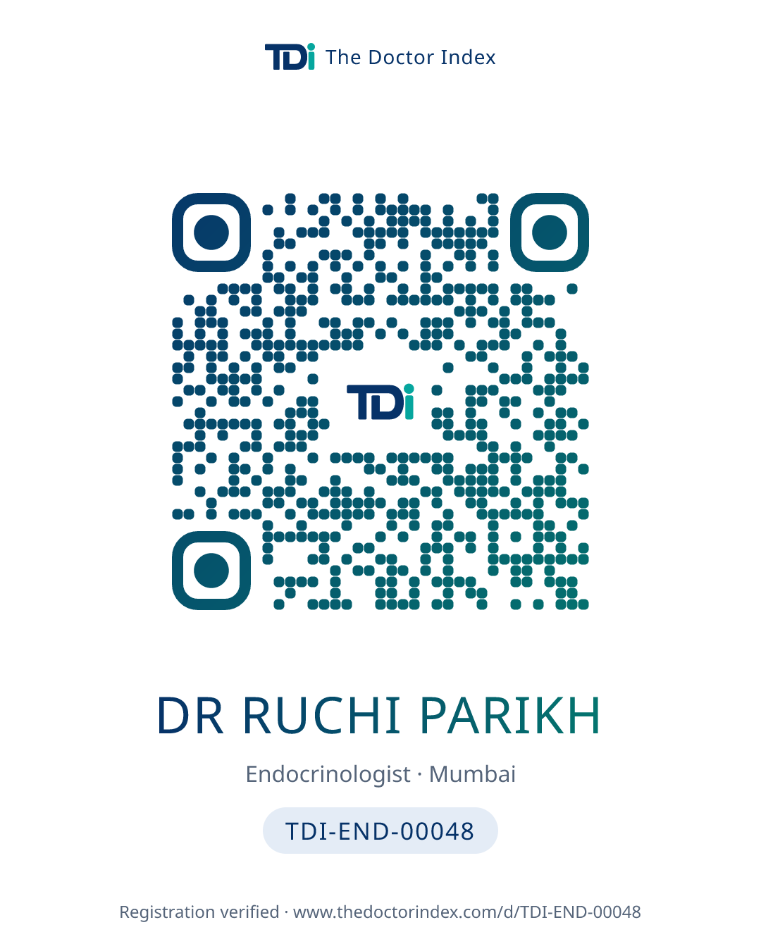QR card for Dr Ruchi Parikh, TDI-END-00048