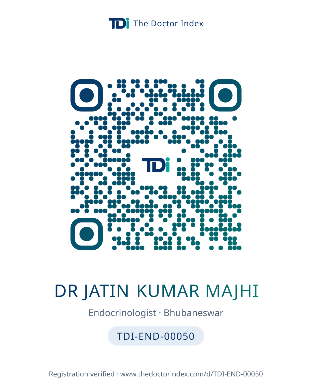 QR card for Dr Jatin Kumar Majhi, TDI-END-00050