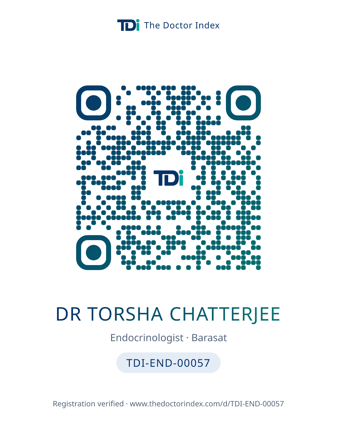 QR card for Dr Torsha Chatterjee, TDI-END-00057