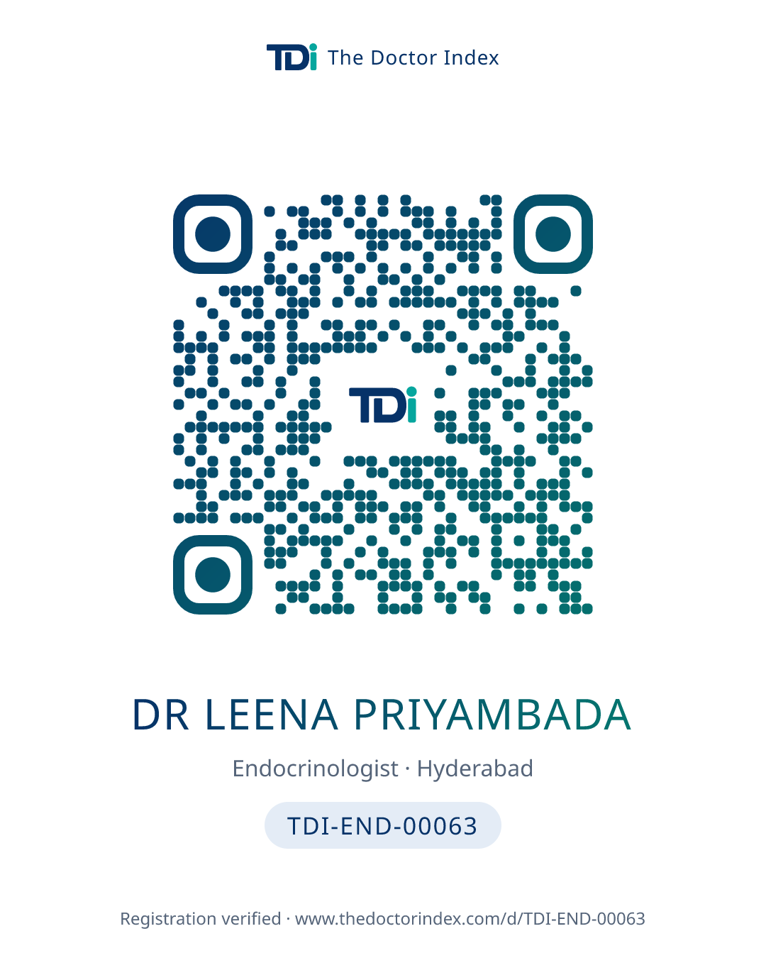 QR card for Dr Leena Priyambada, TDI-END-00063