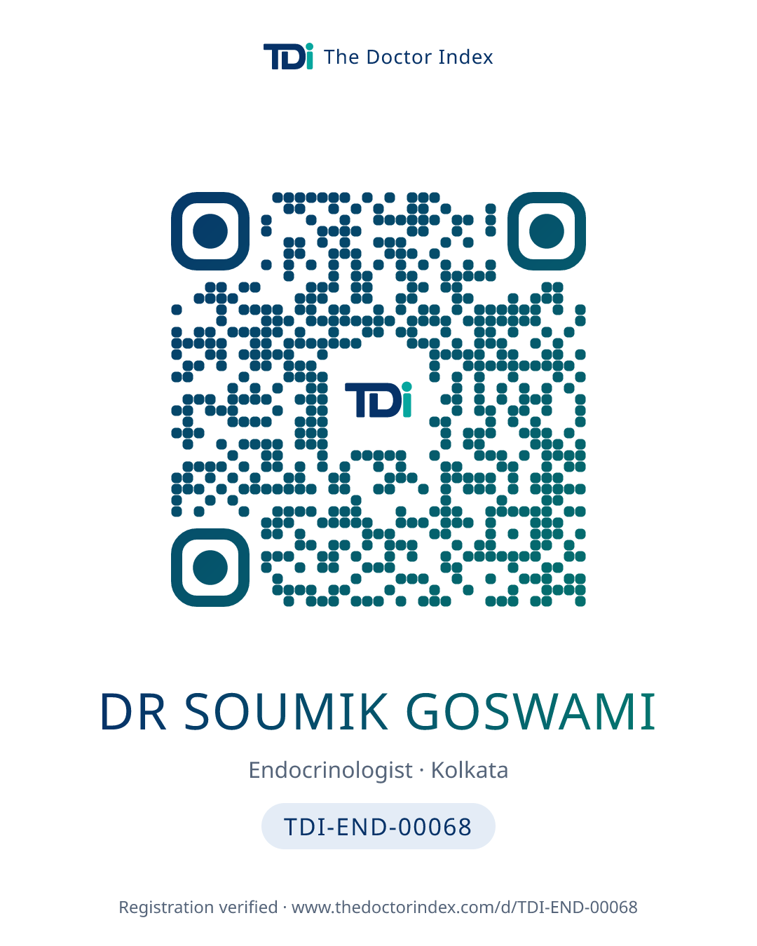 QR card for Dr Soumik Goswami, TDI-END-00068