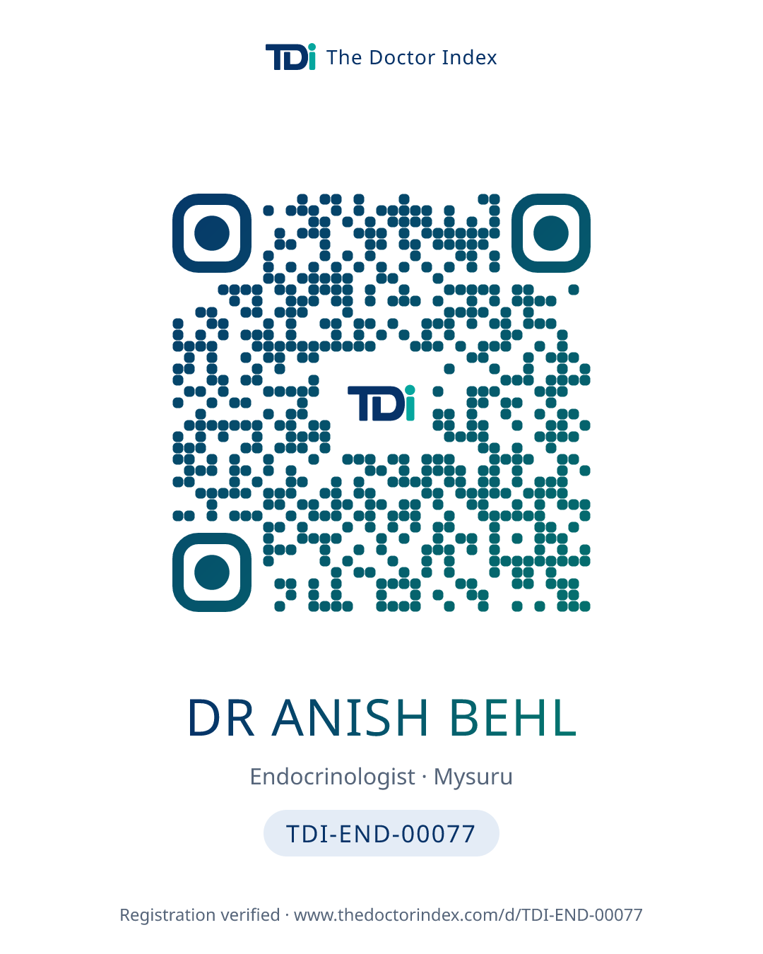 QR card for Dr Anish Behl, TDI-END-00077