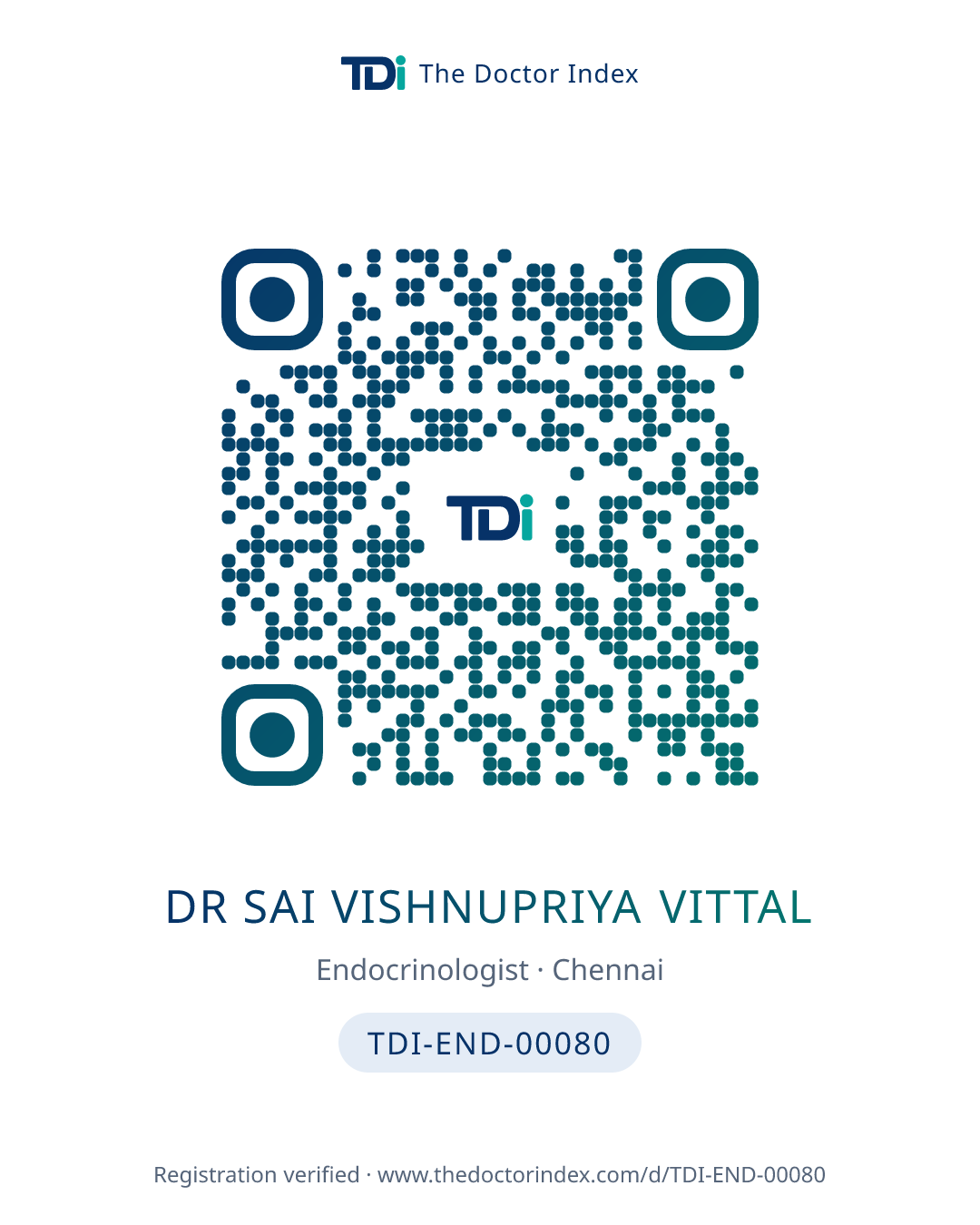 QR card for Dr Sai Vishnupriya Vittal, TDI-END-00080