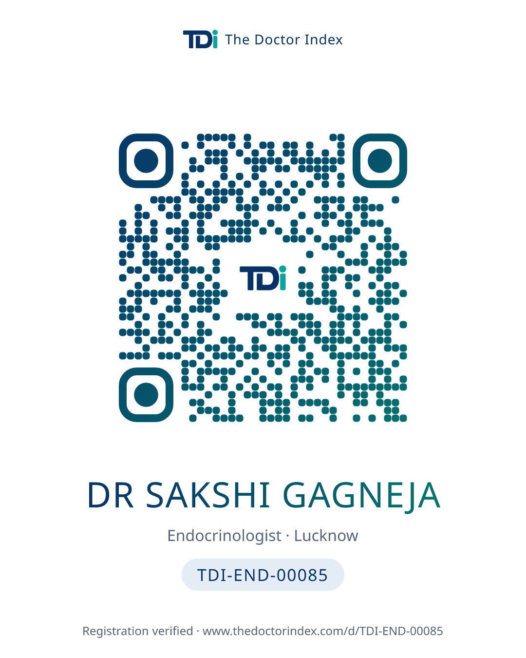 QR card for Dr Sakshi Gagneja, TDI-END-00085