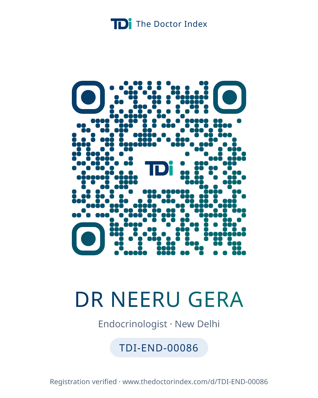 QR card for Dr Neeru Gera, TDI-END-00086