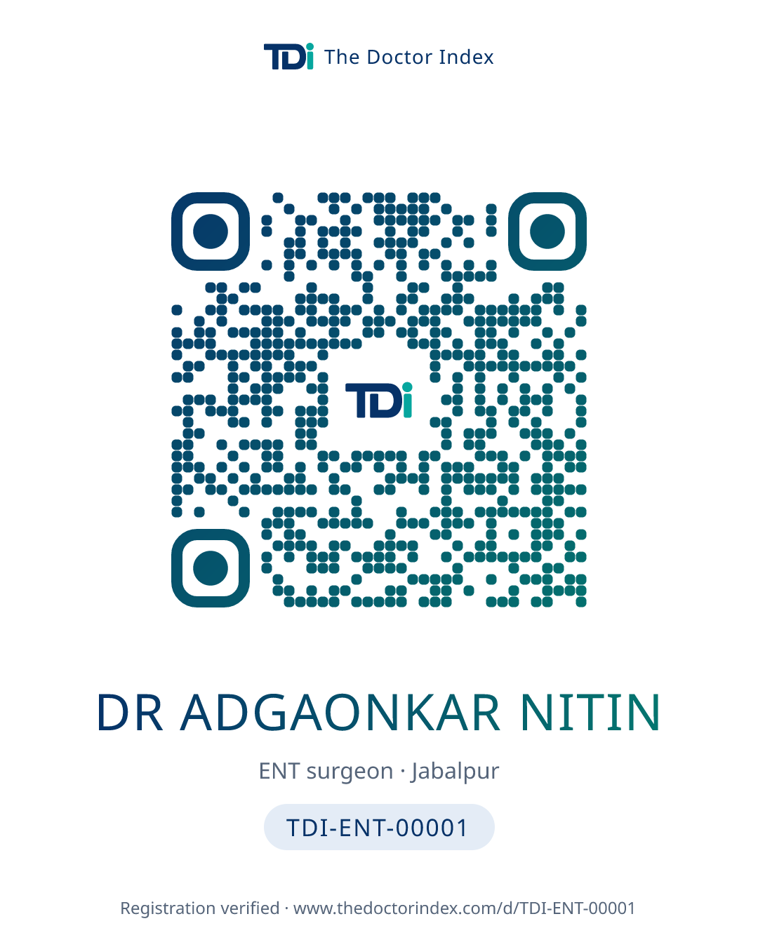 QR card for Dr Adgaonkar Nitin, TDI-ENT-00001