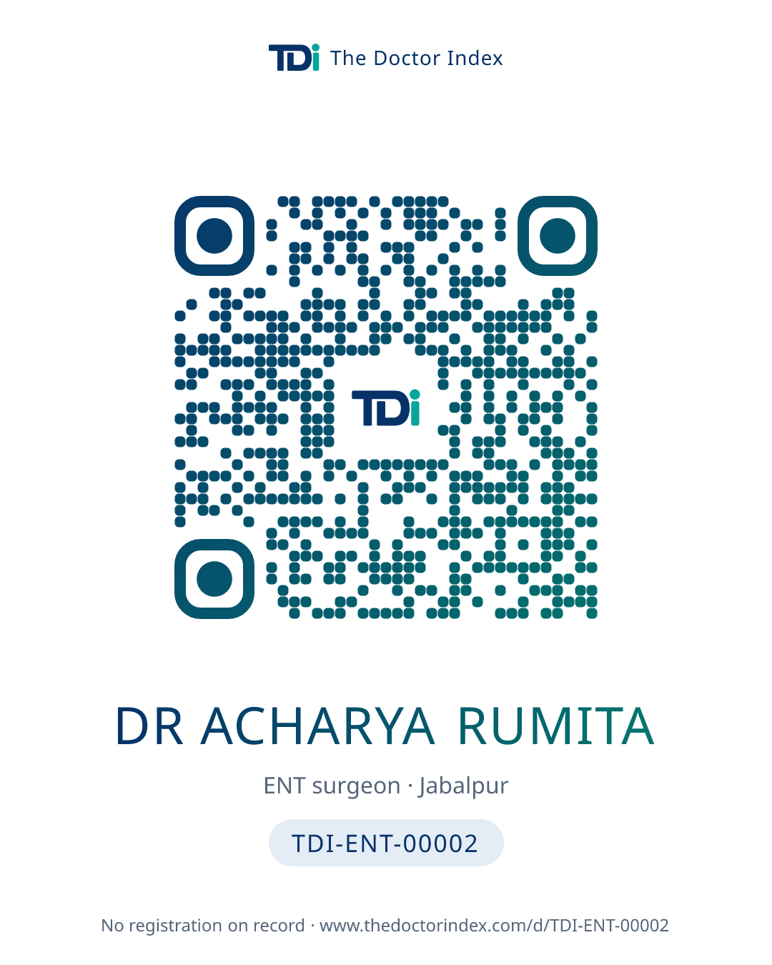 QR card for Dr Acharya Rumita, TDI-ENT-00002