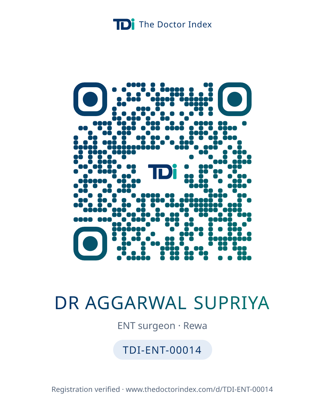QR card for Dr Aggarwal Supriya, TDI-ENT-00014