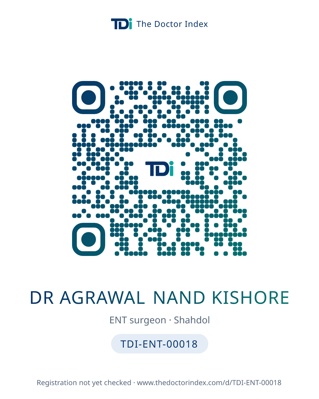 QR card for Dr Agrawal Nand Kishore, TDI-ENT-00018