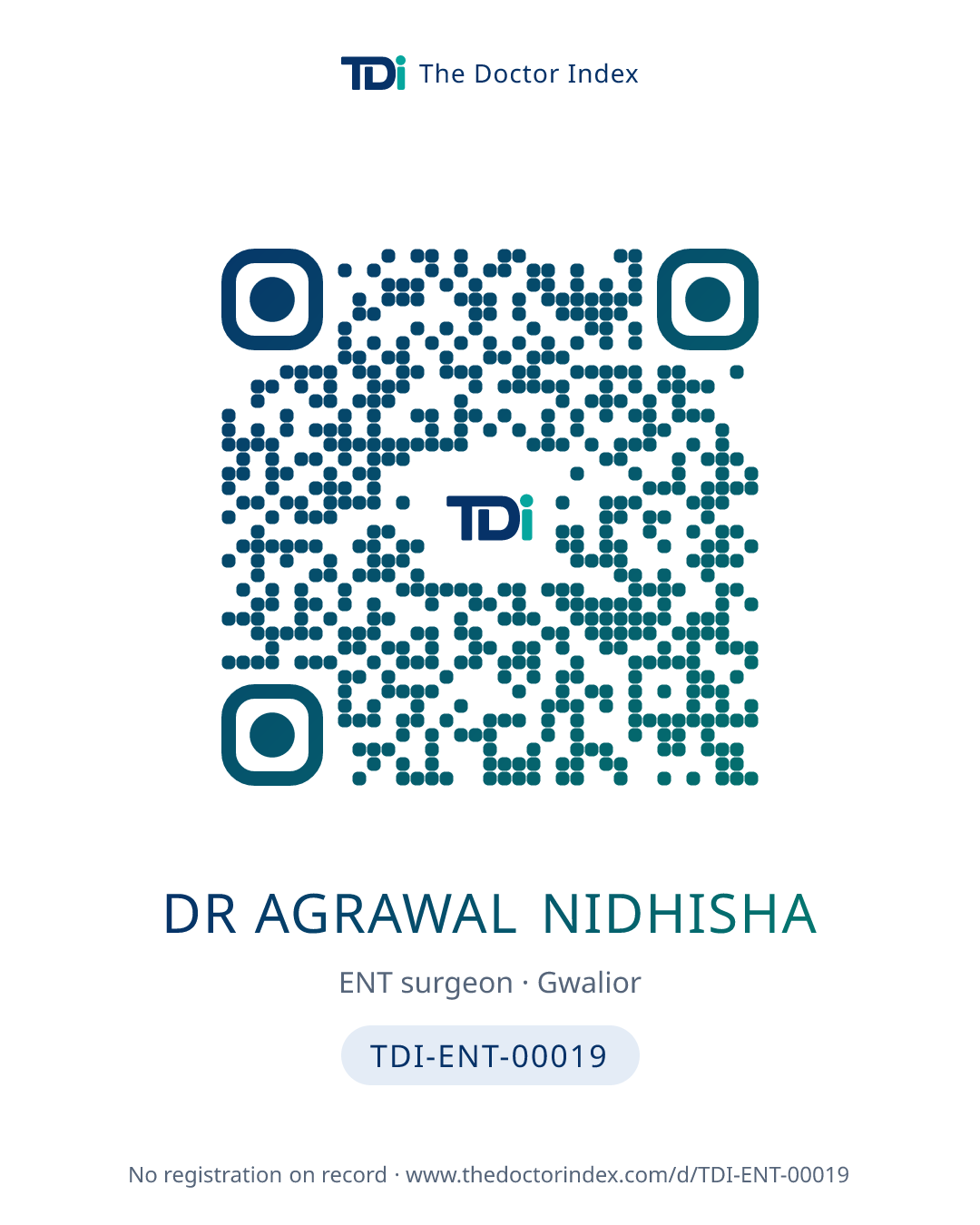 QR card for Dr Agrawal Nidhisha, TDI-ENT-00019