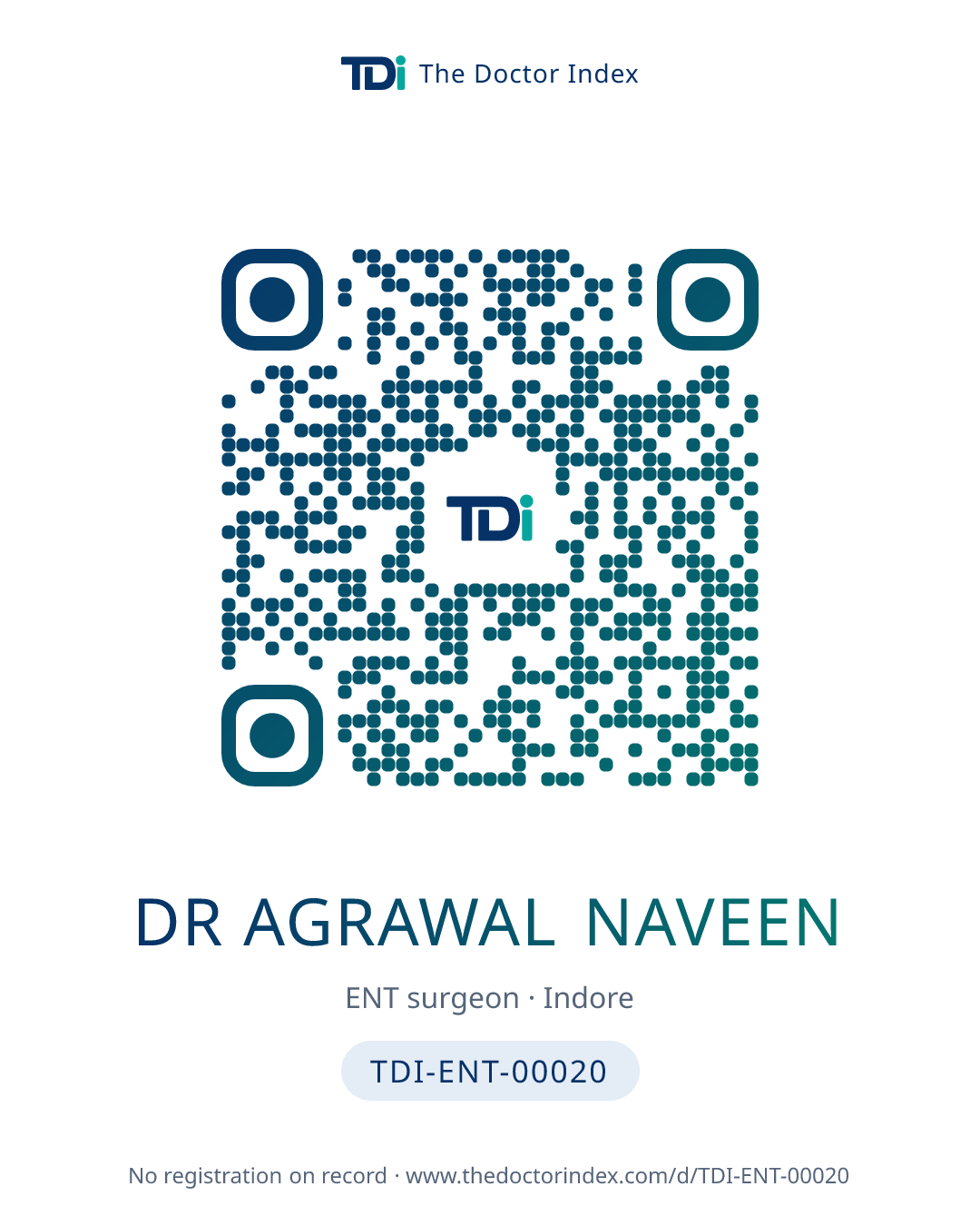 QR card for Dr Agrawal Naveen, TDI-ENT-00020