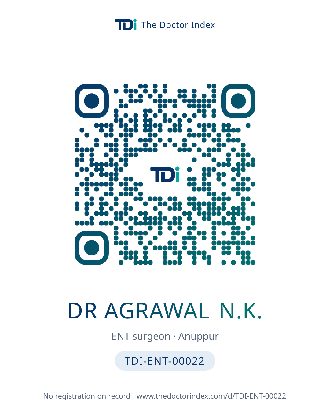QR card for Dr Agrawal N.K., TDI-ENT-00022