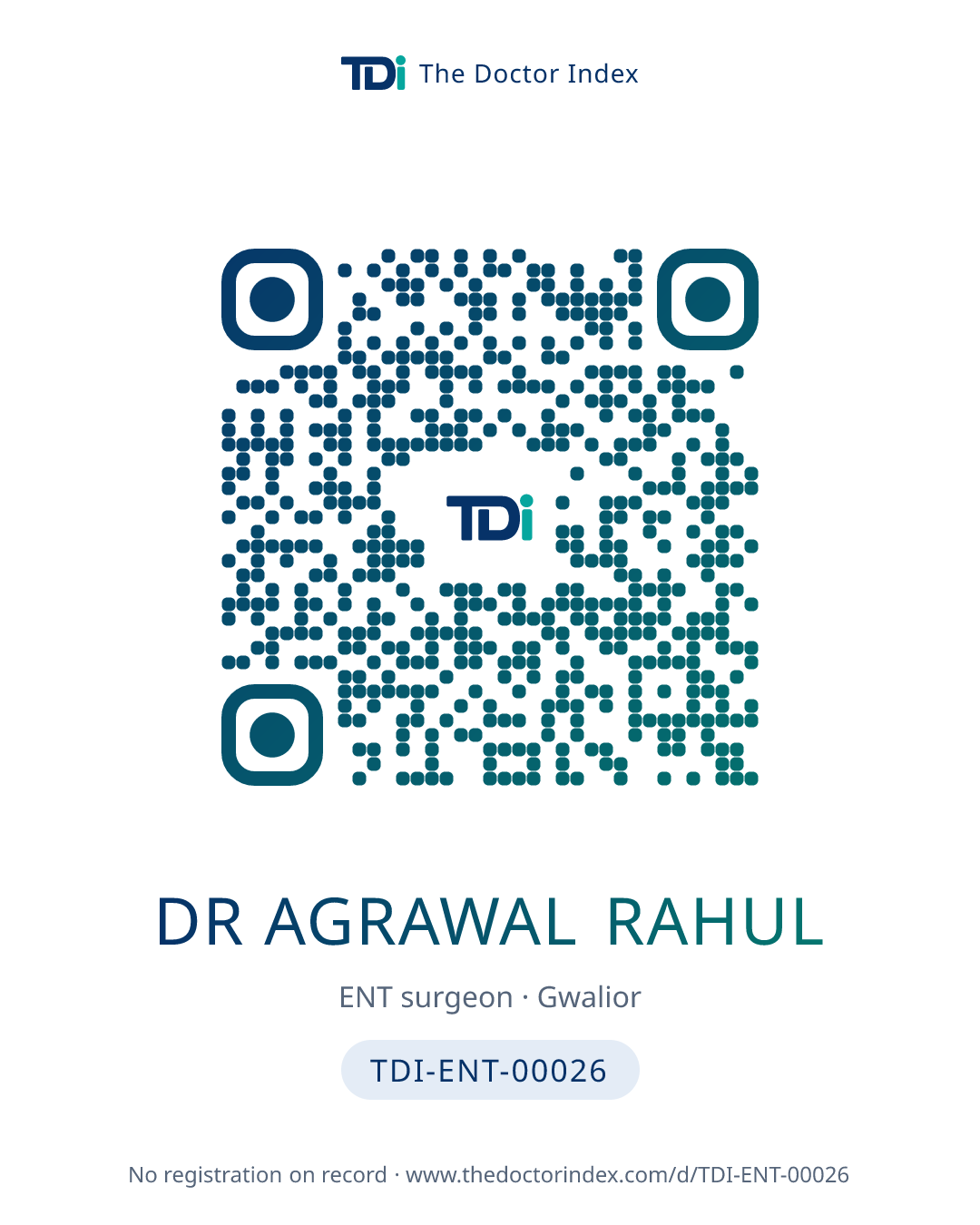 QR card for Dr Agrawal Rahul, TDI-ENT-00026