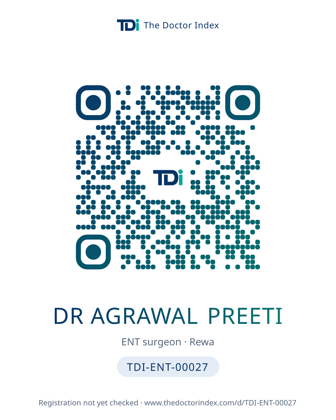 QR card for Dr Agrawal Preeti, TDI-ENT-00027