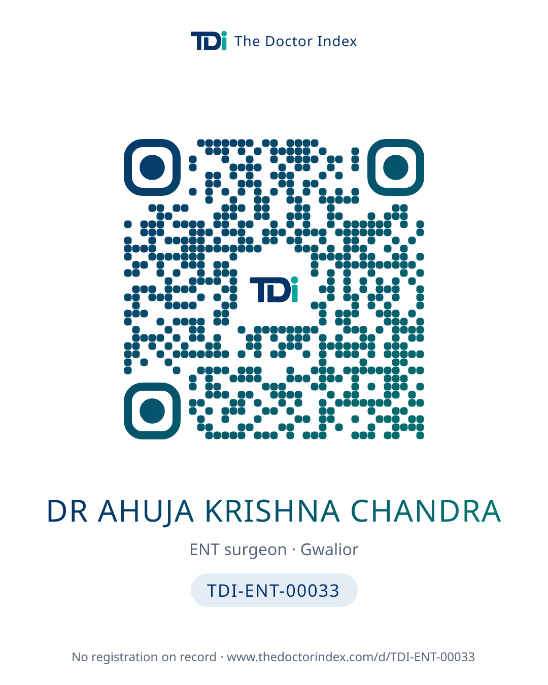 QR card for Dr Ahuja Krishna Chandra, TDI-ENT-00033