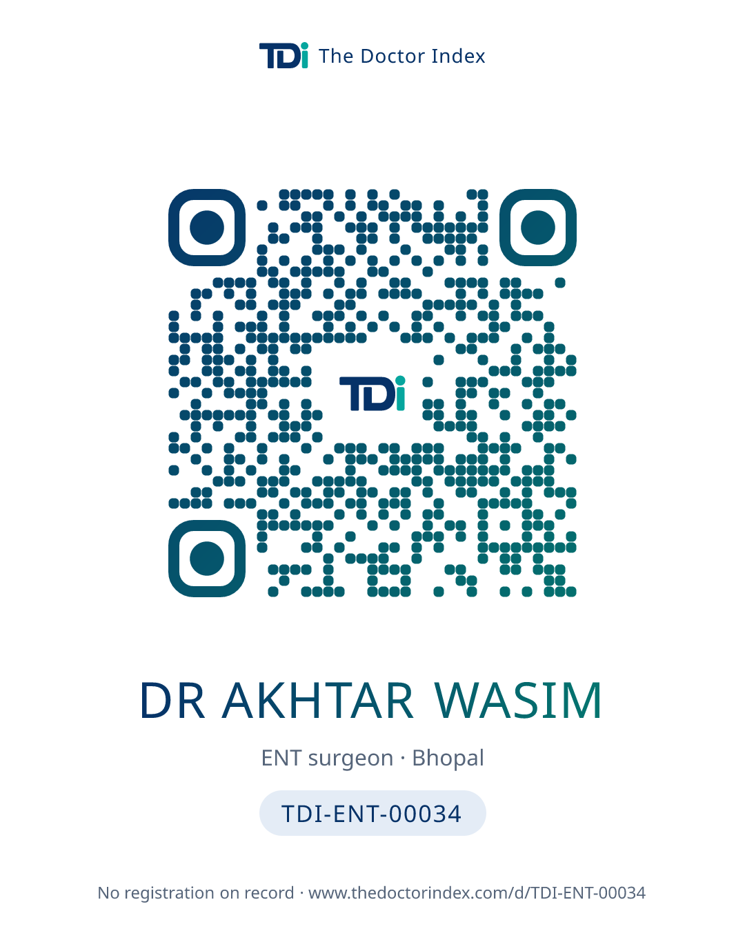 QR card for Dr Akhtar Wasim, TDI-ENT-00034