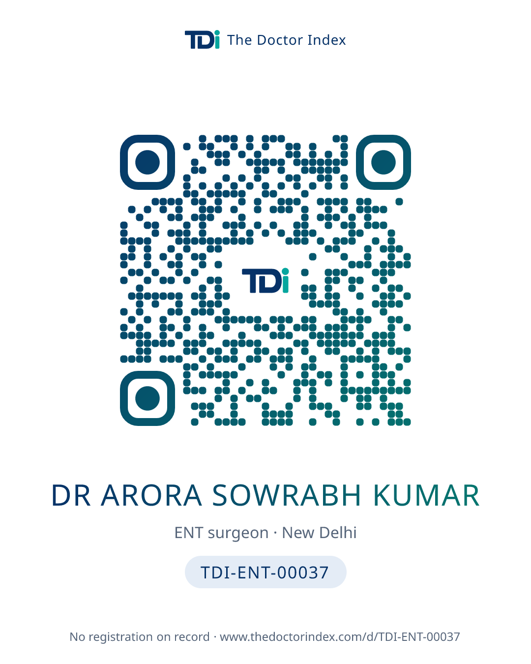 QR card for Dr Arora Sowrabh Kumar, TDI-ENT-00037